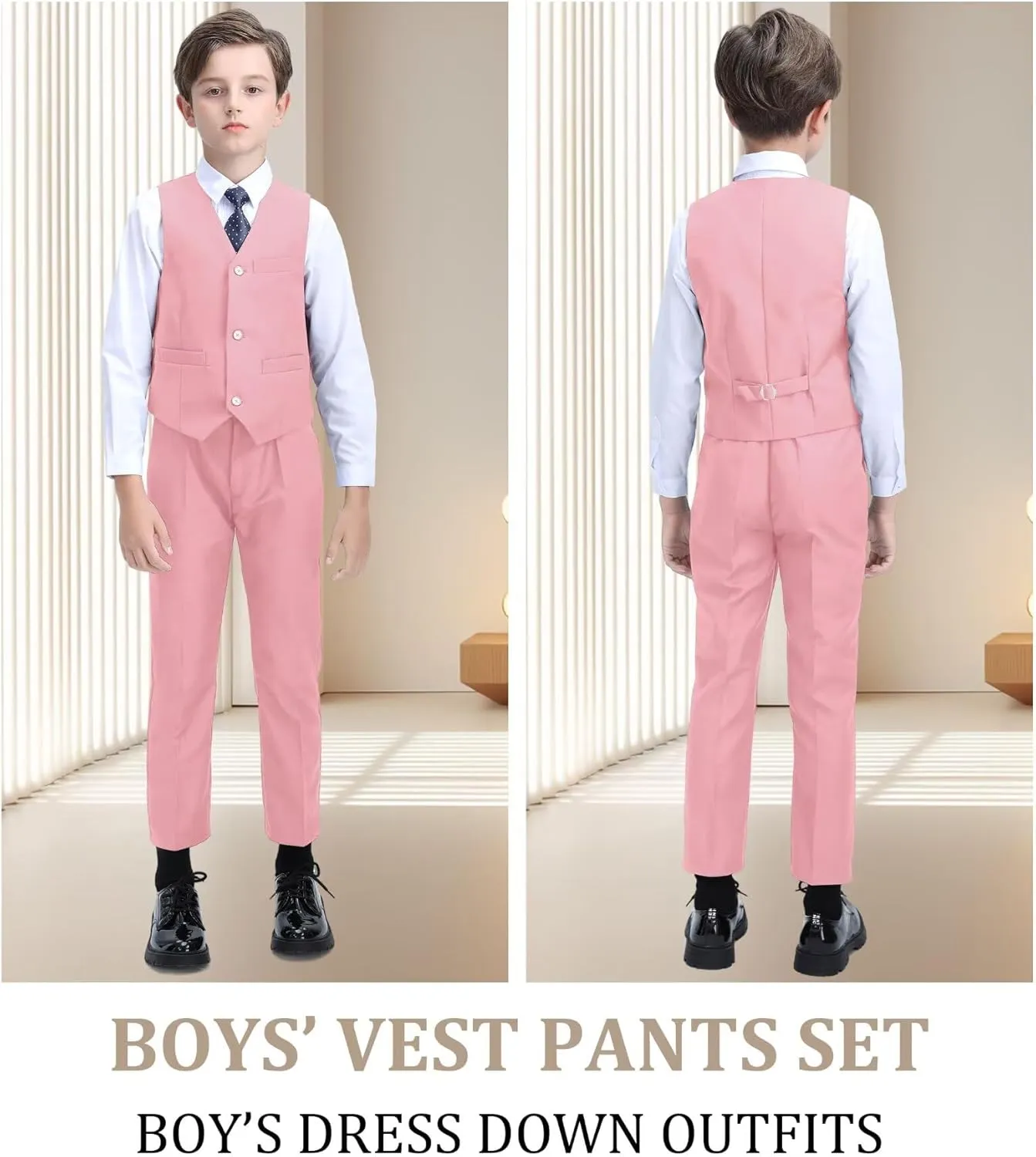 Boys' Suit Kids Formal Tuxedo Suits for Boys Wedding Outfits Dress Vest Pants Suspenders Set Adjustable Waist