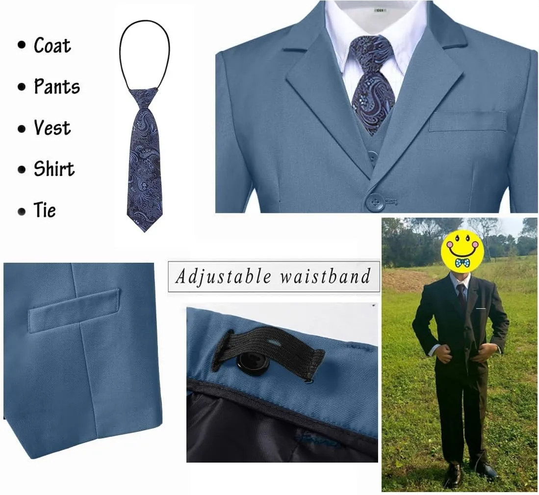 Boys Suits 5 Piece Slim Fit Suit for Kids Formal Ring Bearer Suits