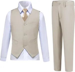 Boys Suits Slim Fit 4 Piece Formal Dresswear Suit for Kids Tuxedo Wedding Set Toddler Boy Dress with Vest Shirt Pants and Tie