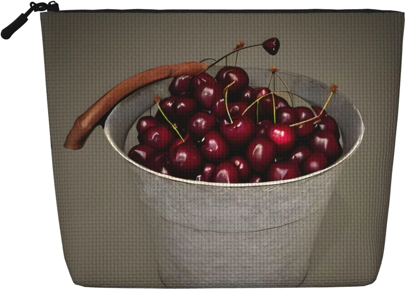 Bucket With Full Of Cherries Print Cosmetic Bag Large Capacity Travel Makeup Bag For Women Toiletry Bag For Daily Use Travel