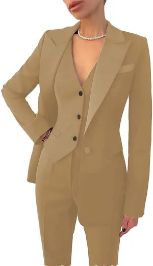 Business Women Suit Set 3 Pieces Notch Lapel Single Breasted Vest for Office Work Lady Suits (Blazer Vest Pants)