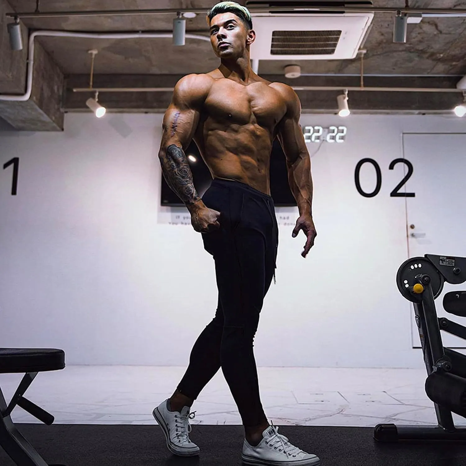 BUXKR Men's Slim Joggers Workout Pants for Gym Running and Bodybuilding Athletic Bottom Sweatpants with Deep Pockets