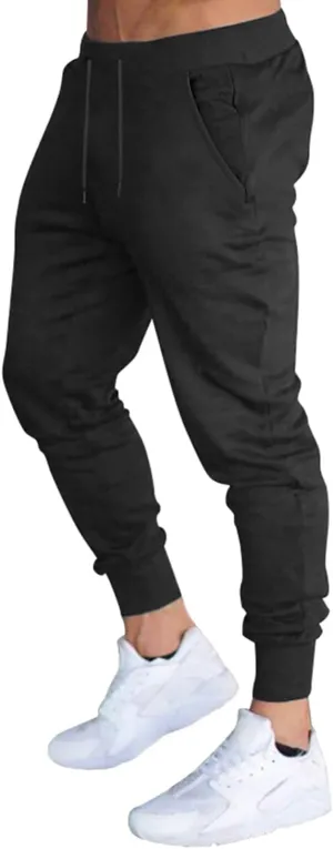 BUXKR Men's Slim Joggers Workout Pants for Gym Running and Bodybuilding Athletic Bottom Sweatpants with Deep Pockets