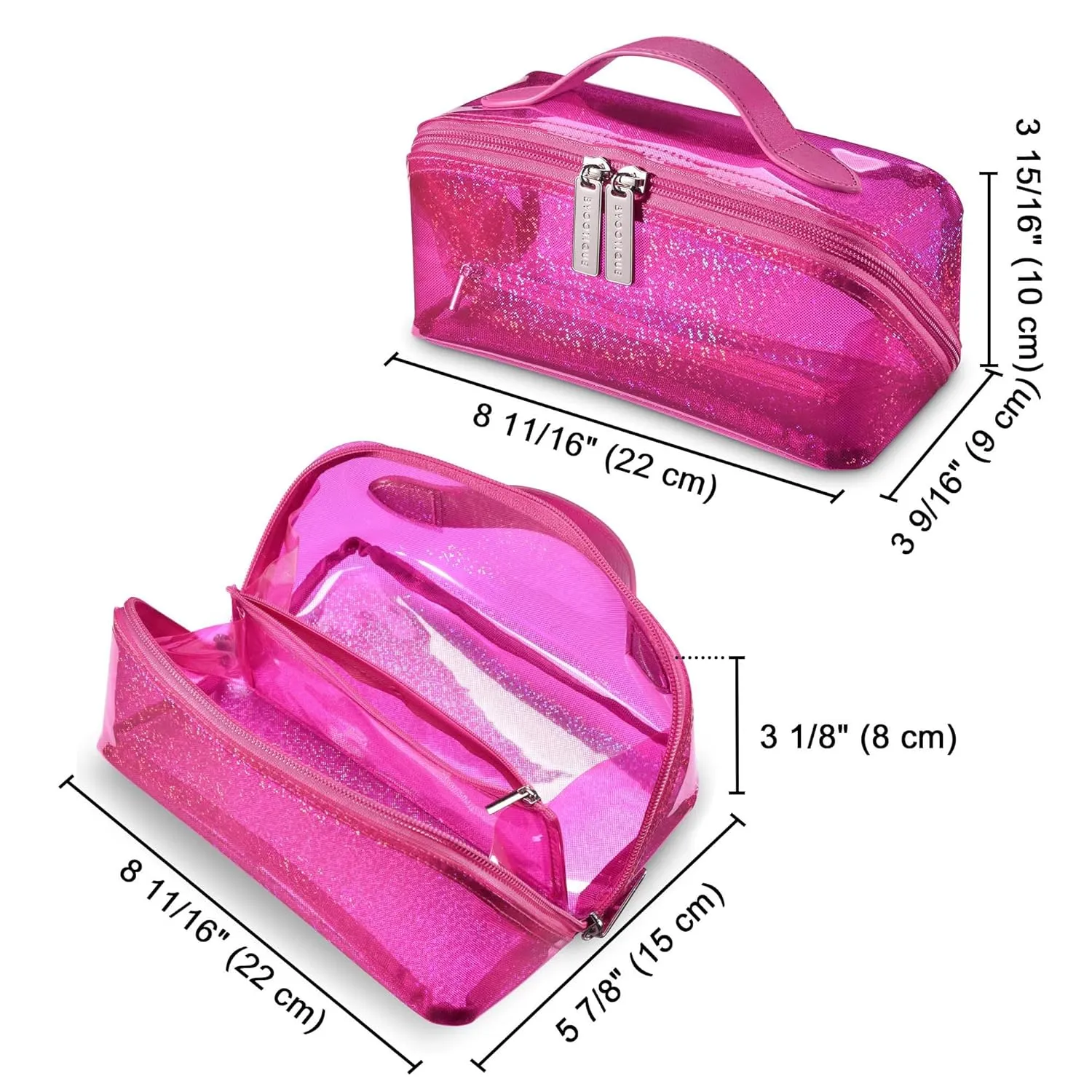 BYOOTIQUE Portable Makeup Bag Zippered Makeup Water-resistant Organizer PVC Open Flat with Handle/Divider Pocket Travel Toiletry Organizer Pouch For Travel Daily Use,Pink