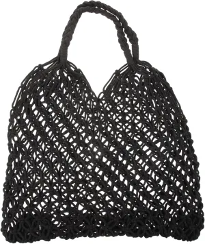 Cabilock Hollow Out Mesh Knitted Beach Bag Handmade Cotton String Shoulder Tote for Women Lightweight Design for Outdoor Picnics and Daily Use Black