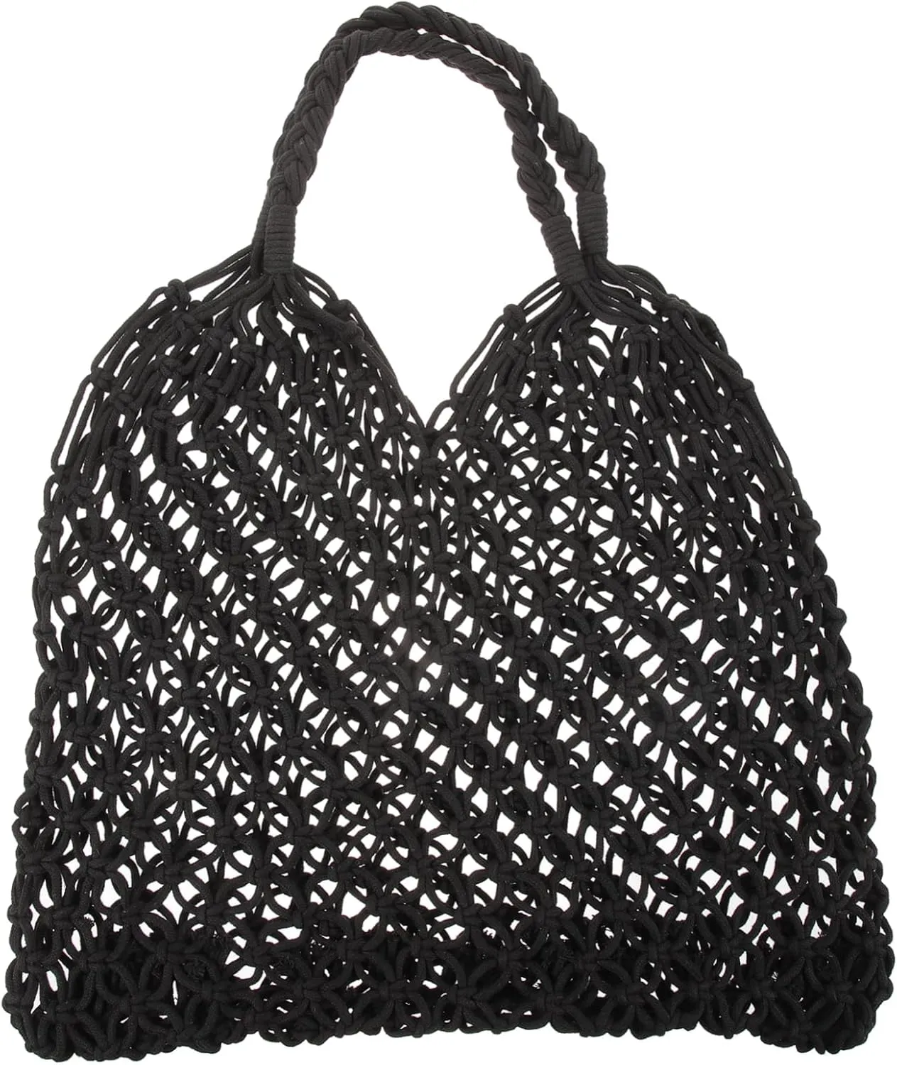 Cabilock Hollow Out Mesh Knitted Beach Bag Handmade Cotton String Shoulder Tote for Women Lightweight Design for Outdoor Picnics and Daily Use Black