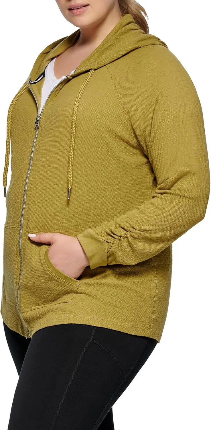 Calvin Klein Performance Women's Plus Size Ruched Long Sleeve Zip Front Hoodie