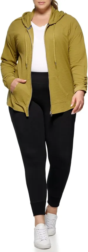 Calvin Klein Performance Women's Plus Size Ruched Long Sleeve Zip Front Hoodie