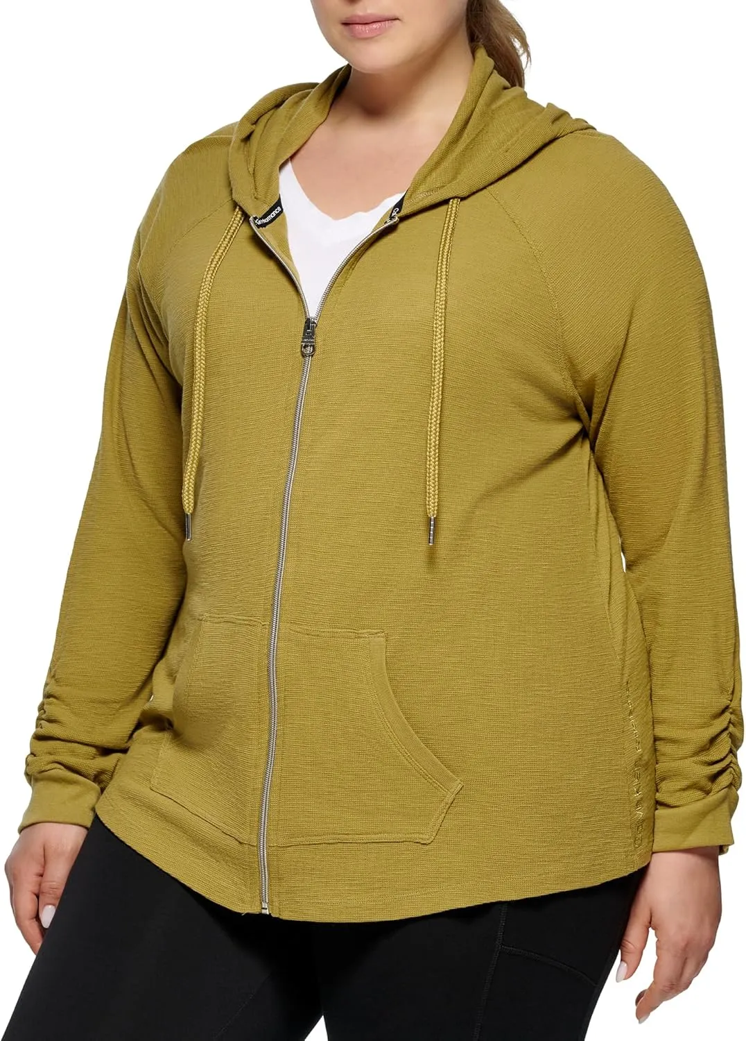 Calvin Klein Performance Women's Plus Size Ruched Long Sleeve Zip Front Hoodie