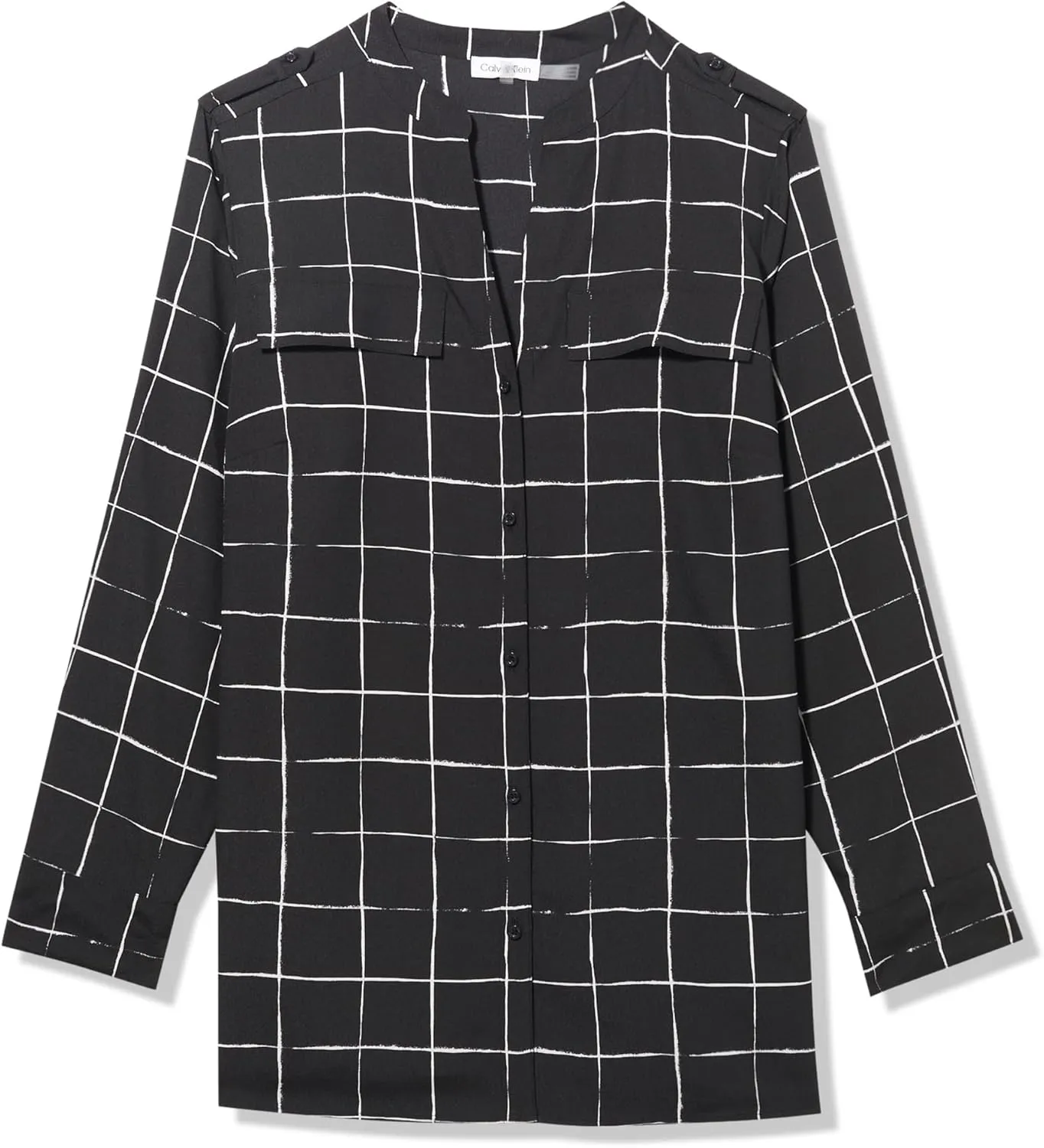 Calvin Klein Women's Crew Neck Printed Roll Tab Sleeve Top