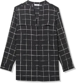 Calvin Klein Women's Crew Neck Printed Roll Tab Sleeve Top