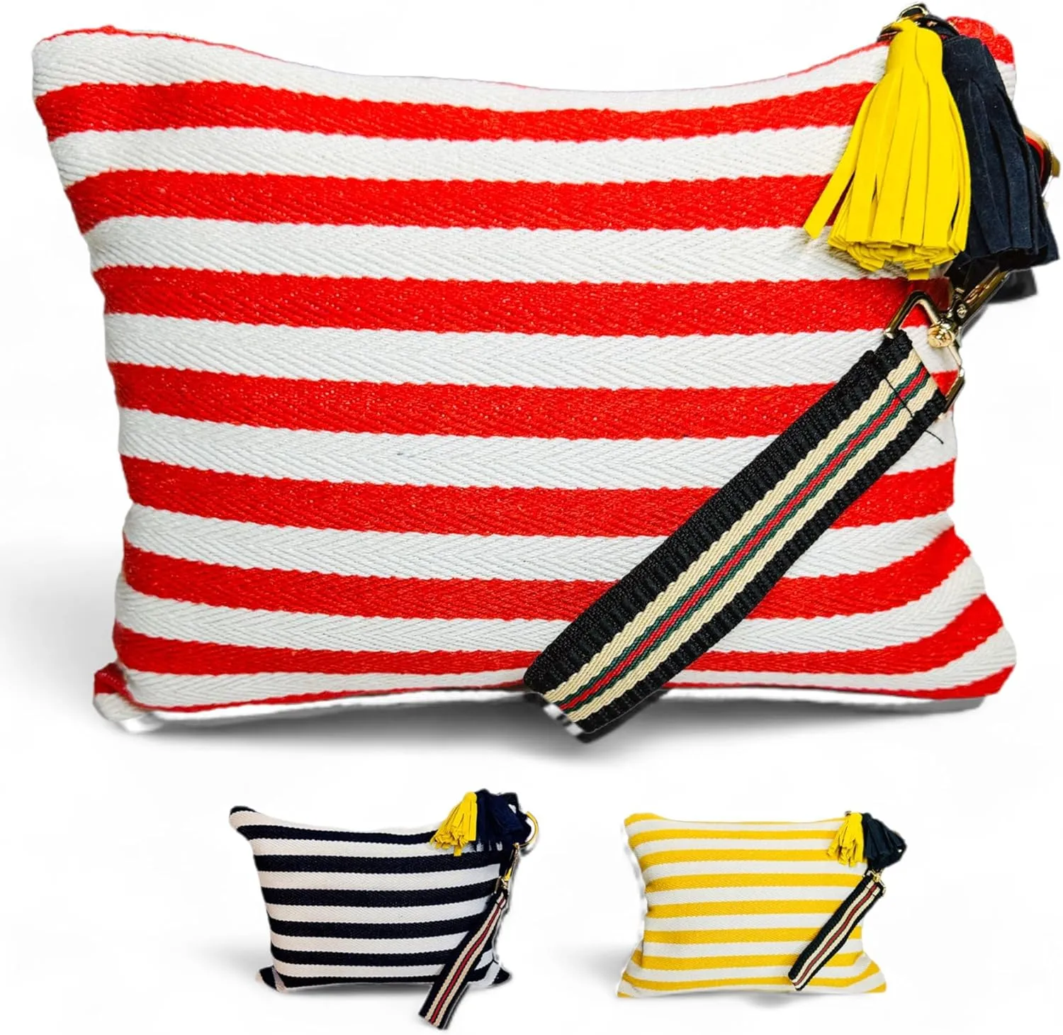 Canvas Makeup Bag with Wrist Strap Large Capacity For Women Travel Cosmetic Bag Toiletry Organizer Makeup Pouch Bag for purse Daily use Essentials Bag (Red)