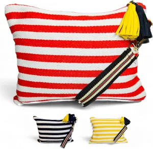 Canvas Makeup Bag with Wrist Strap Large Capacity For Women Travel Cosmetic Bag Toiletry Organizer Makeup Pouch Bag for purse Daily use Essentials Bag (Red)