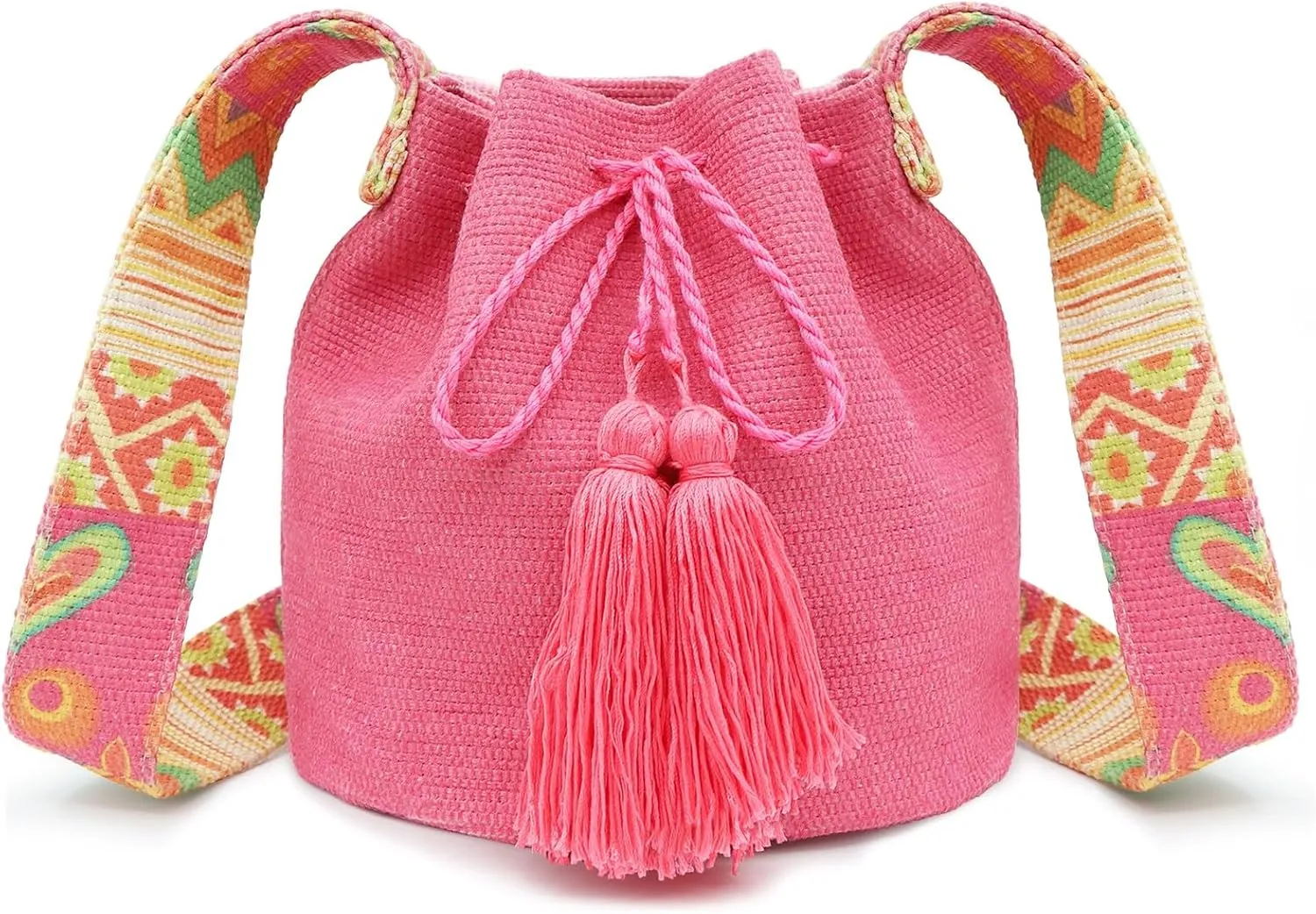 Canvas Pink Tote Bag, Crossbody Bags for Women, Bohemian Shoulder Straps, Large Capacity Travel Handbag for Vacation & Daily Use