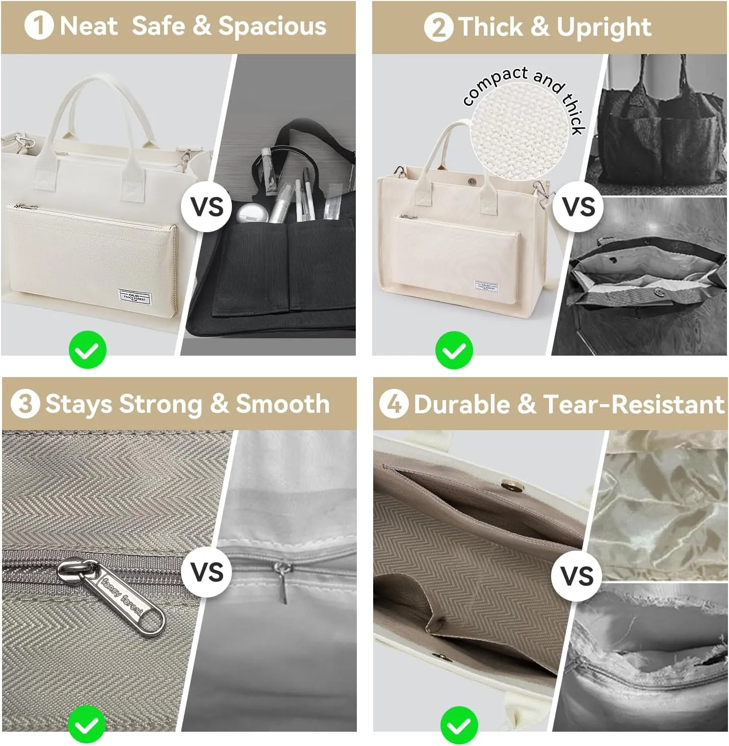 Canvas Tote Bag for Women Shoulder & Crossbody Handbag with Multi Pockets Zipper Ideal for Work Office Travel & Daily Use