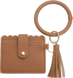 Card Holder Wallet with Keychain Wristlet, Slim PU Leather Wallet for Women, Compact and Lightweight Design for Daily Use, Brown