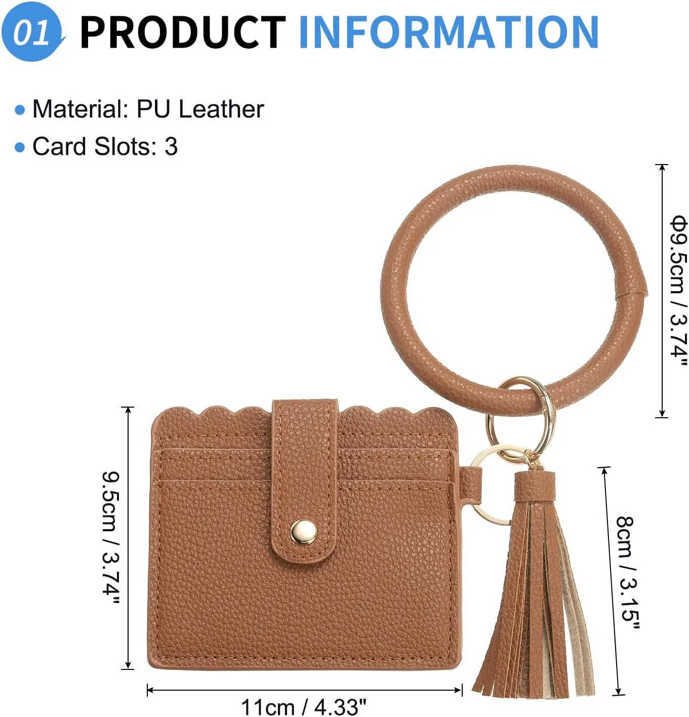 Card Holder Wallet with Keychain Wristlet, Slim PU Leather Wallet for Women, Compact and Lightweight Design for Daily Use, Brown