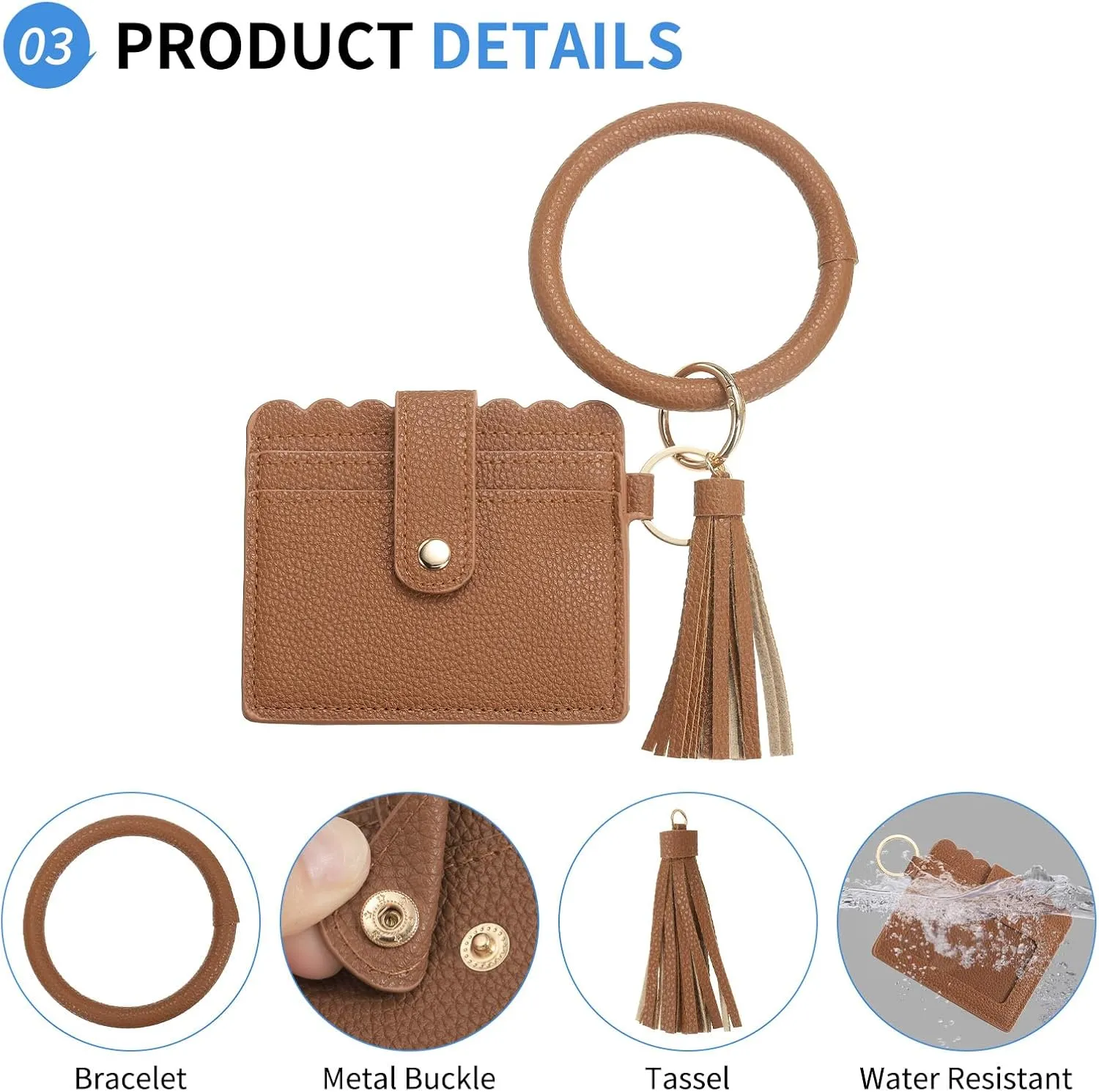 Card Holder Wallet with Keychain Wristlet, Slim PU Leather Wallet for Women, Compact and Lightweight Design for Daily Use, Brown