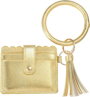 Card Holder Wallet with Keychain Wristlet, Slim PU Leather Wallet for Women, Compact and Lightweight Design for Daily Use, Golden