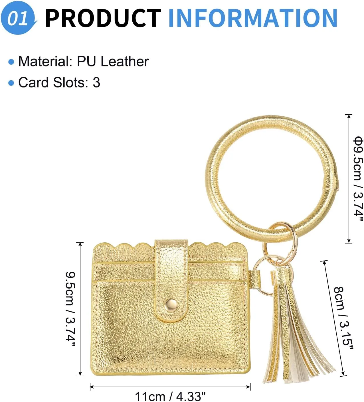 Card Holder Wallet with Keychain Wristlet, Slim PU Leather Wallet for Women, Compact and Lightweight Design for Daily Use, Golden
