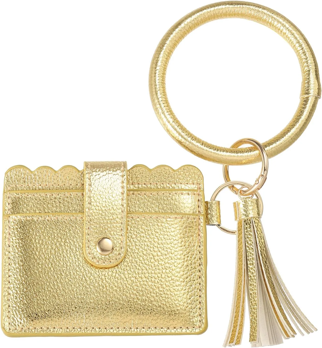 Card Holder Wallet with Keychain Wristlet, Slim PU Leather Wallet for Women, Compact and Lightweight Design for Daily Use, Golden