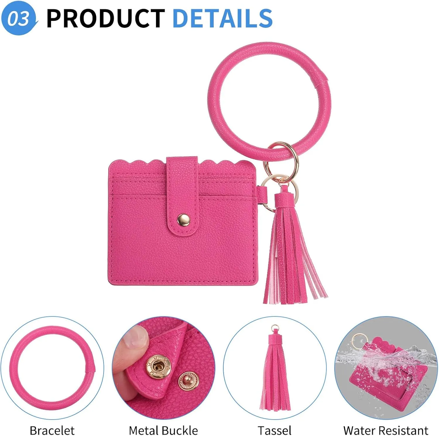 Card Holder Wallet with Keychain Wristlet, Slim PU Leather Wallet for Women, Compact and Lightweight Design for Daily Use, Rose Red