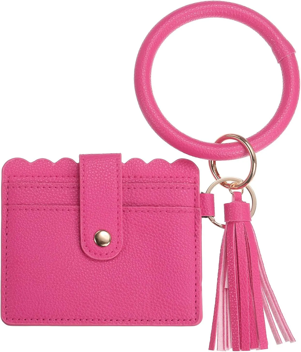 Card Holder Wallet with Keychain Wristlet, Slim PU Leather Wallet for Women, Compact and Lightweight Design for Daily Use, Rose Red