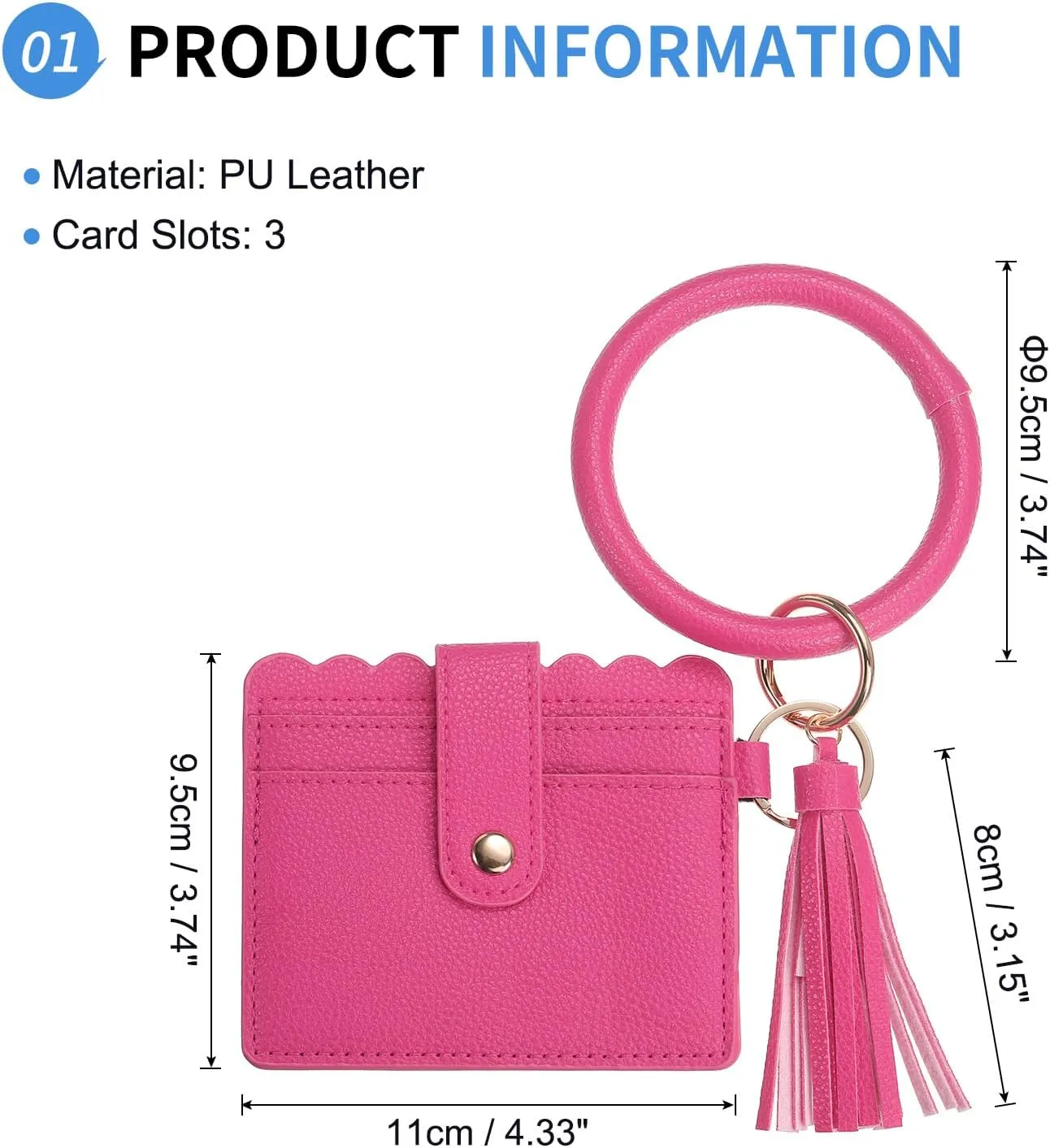 Card Holder Wallet with Keychain Wristlet, Slim PU Leather Wallet for Women, Compact and Lightweight Design for Daily Use, Rose Red