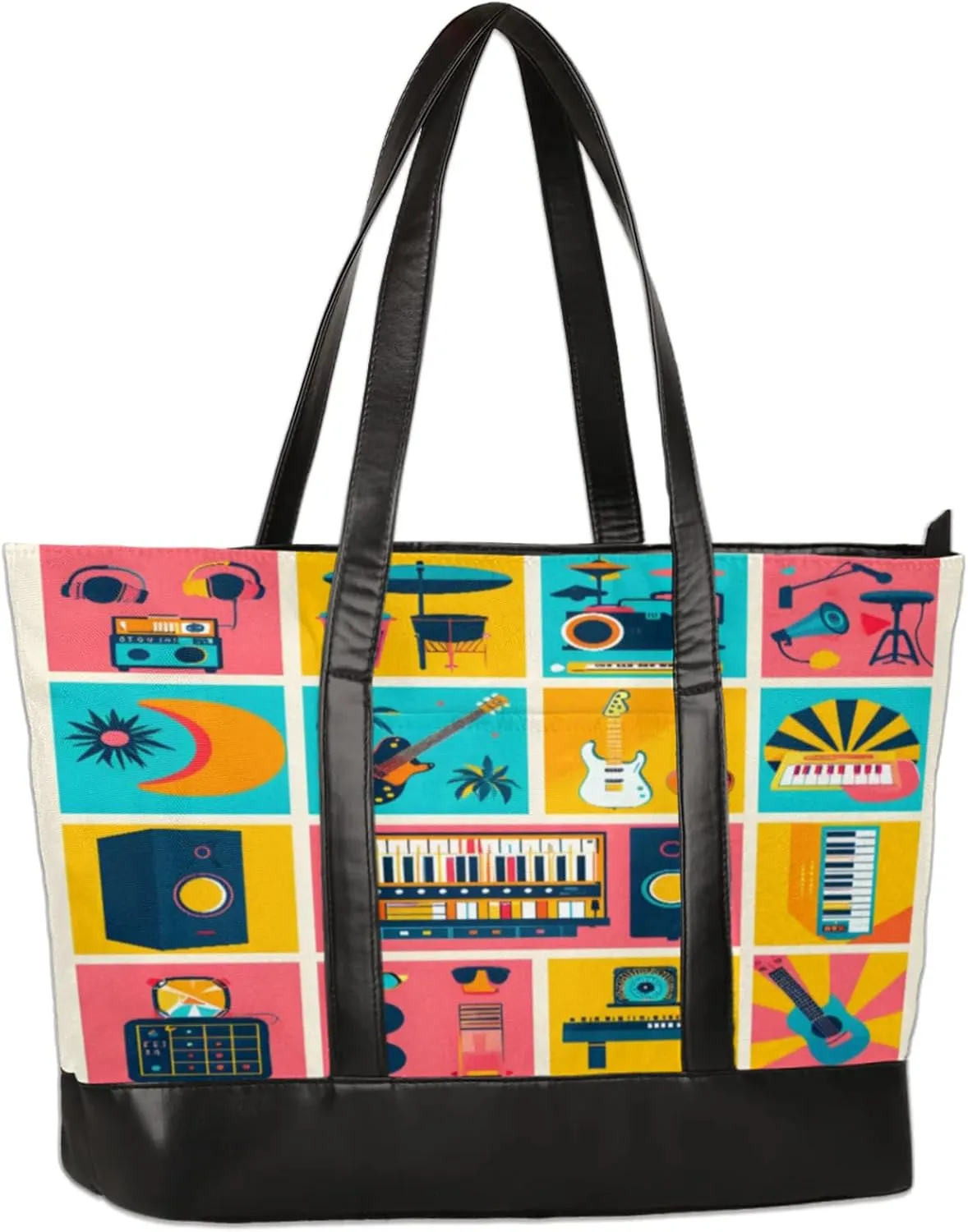 Cartoon Musical Musical Jigsaw Laptop Tote Bag for Women Lightweight Work Purse with Multiple Compartments Fits 13-15.6 Inch Laptop Tablet Shoulder Bag for Office Travel Daily Use