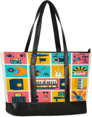 Cartoon Musical Musical Jigsaw Laptop Tote Bag for Women Lightweight Work Purse with Multiple Compartments Fits 13-15.6 Inch Laptop Tablet Shoulder Bag for Office Travel Daily Use