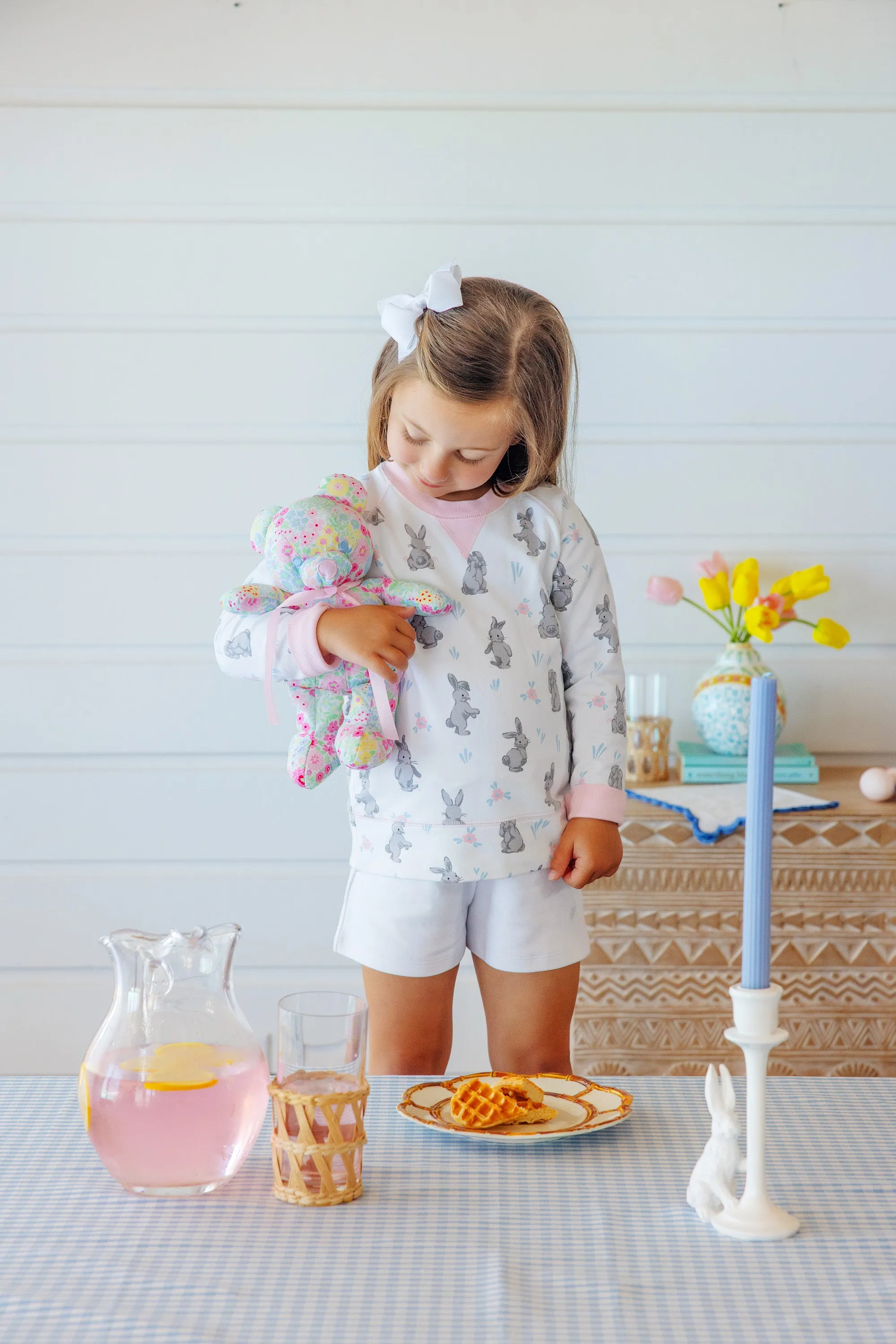 Cassidy Comfy Crewneck - Broad St. Bunnies (Pink) with Palm Beach Pink