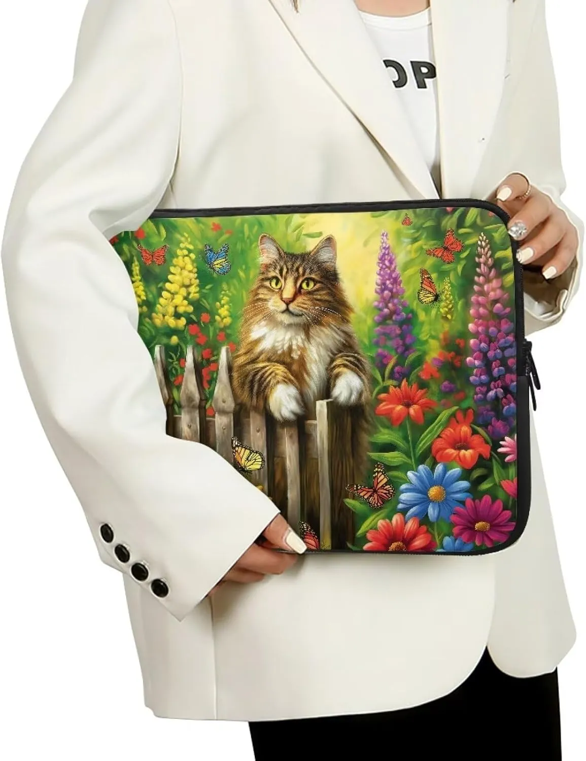 Cats Flower Printed Laptop Briefcase for Women Men, Waterproof 13 Inch Laptop Bag Messenger Bag Lightweight Laptop Case for Office Business Traveling Daily Use, Gift for Father