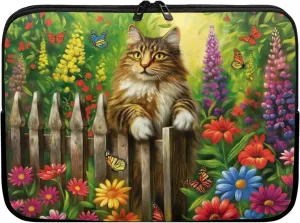 Cats Flower Printed Laptop Briefcase for Women Men, Waterproof 13 Inch Laptop Bag Messenger Bag Lightweight Laptop Case for Office Business Traveling Daily Use, Gift for Father