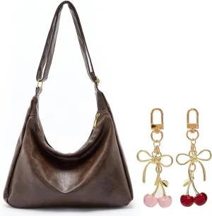 celestina Vegan Leather Tote Bag with Cherry Keychain Set (Red or Pink)  Elegant Gift Combo for Women, Ideal for Work, Travel, and Daily Use