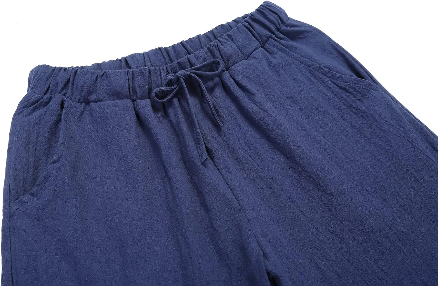chouyatou Women's Summer Loose Drawstring Waist Beach Linen Wide Leg Pants Palazzo