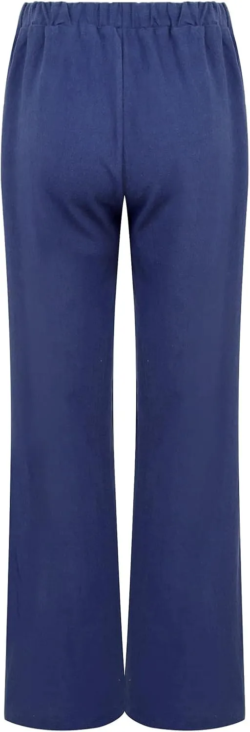 chouyatou Women's Summer Loose Drawstring Waist Beach Linen Wide Leg Pants Palazzo