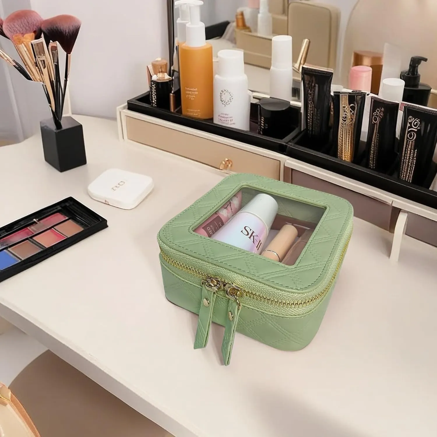 Clear Cosmetic Bag Travel Toiletry Bag Organizer for Women, Waterproof Small Makeup Bag, Skincare Makeup Case Pouch with Zippers for Daily Use