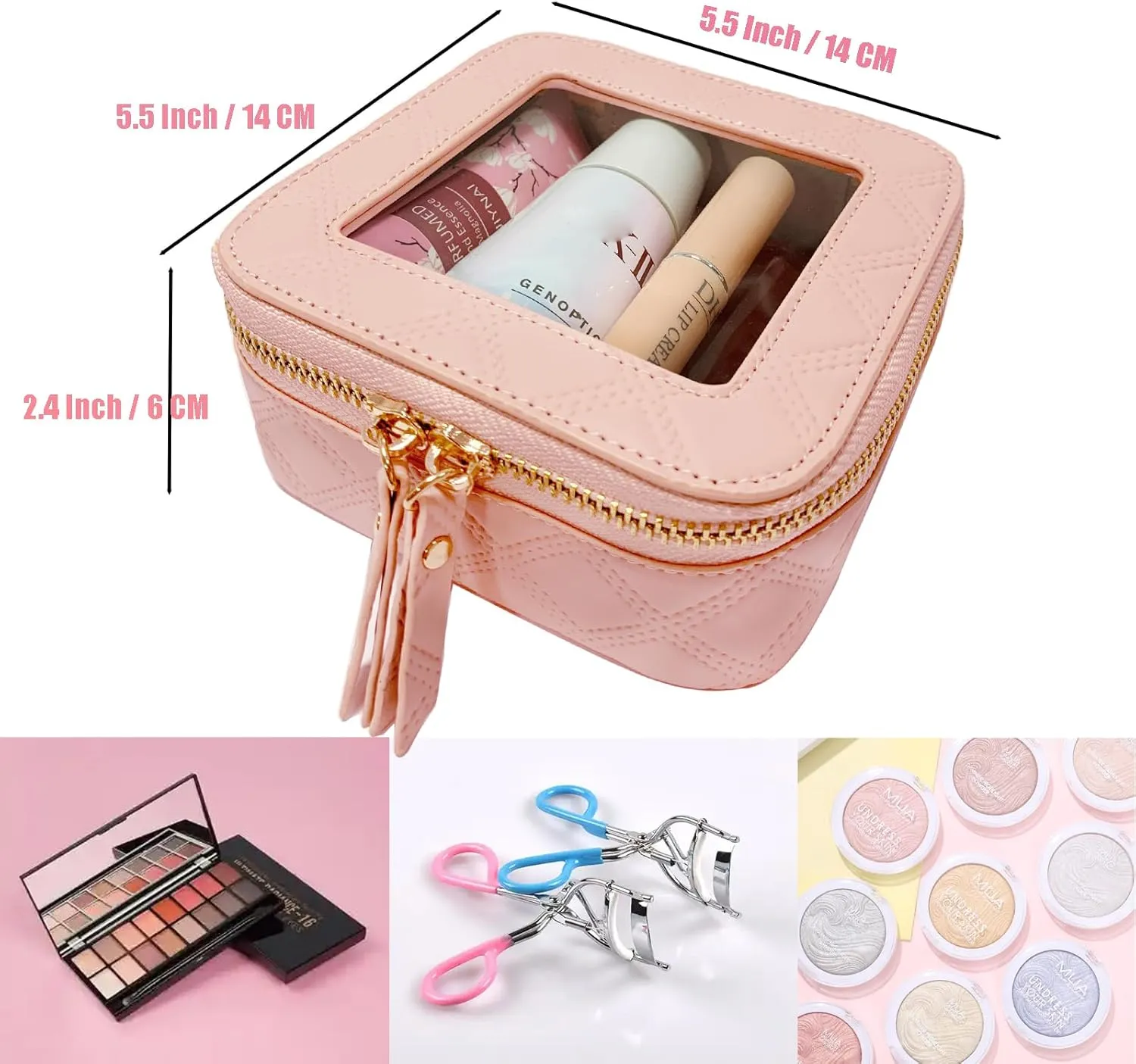 Clear Cosmetic Bag Travel Toiletry Bag Organizer for Women, Waterproof Small Makeup Bag, Skincare Makeup Case Pouch with Zippers for Daily Use