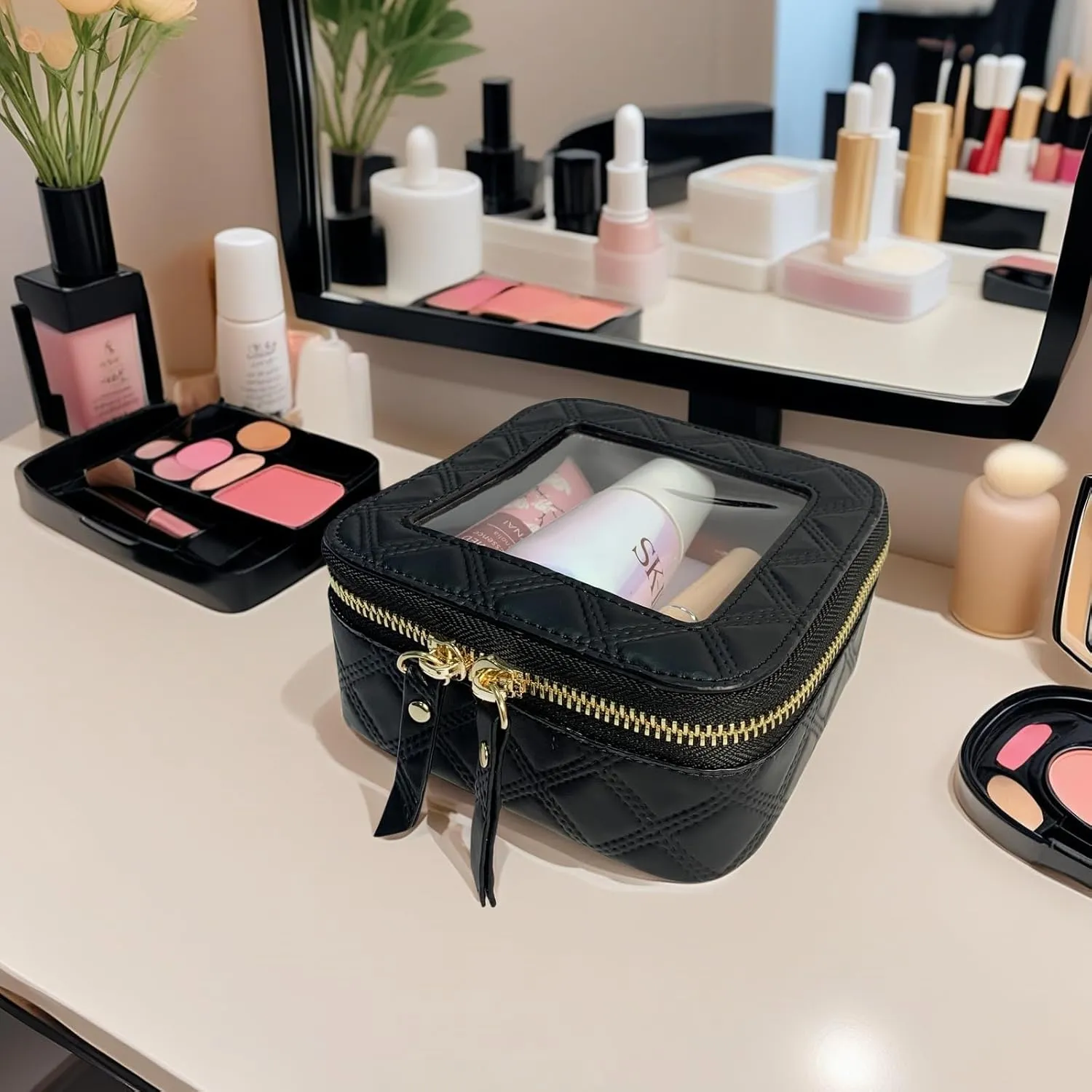 Clear Cosmetic Bag Travel Toiletry Bag Organizer for Women, Waterproof Small Makeup Bag, Skincare Makeup Case Pouch with Zippers for Daily Use