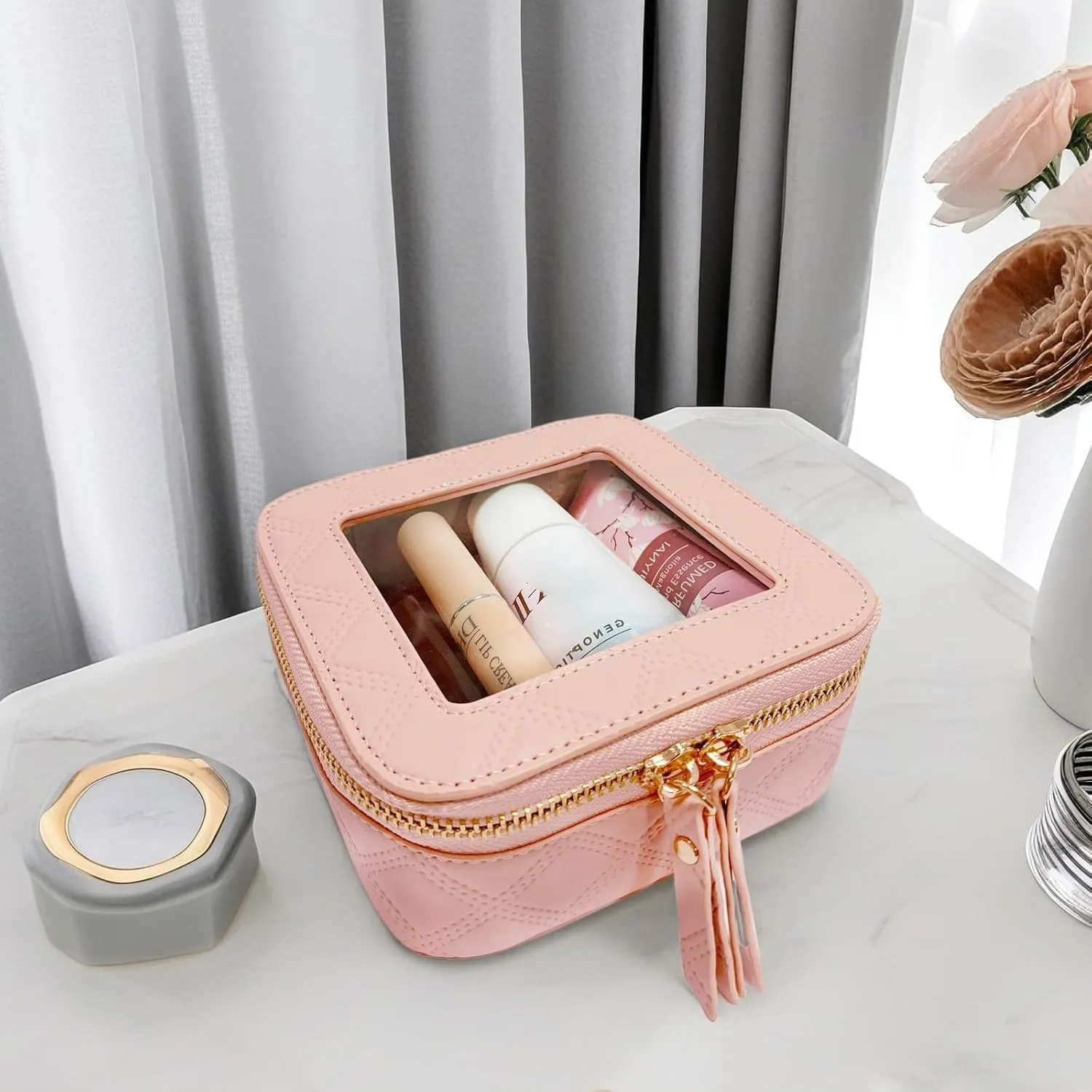 Clear Cosmetic Bag Travel Toiletry Bag Organizer for Women, Waterproof Small Makeup Bag, Skincare Makeup Case Pouch with Zippers for Daily Use