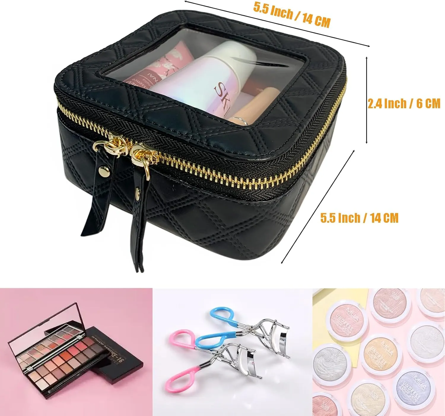Clear Cosmetic Bag Travel Toiletry Bag Organizer for Women, Waterproof Small Makeup Bag, Skincare Makeup Case Pouch with Zippers for Daily Use