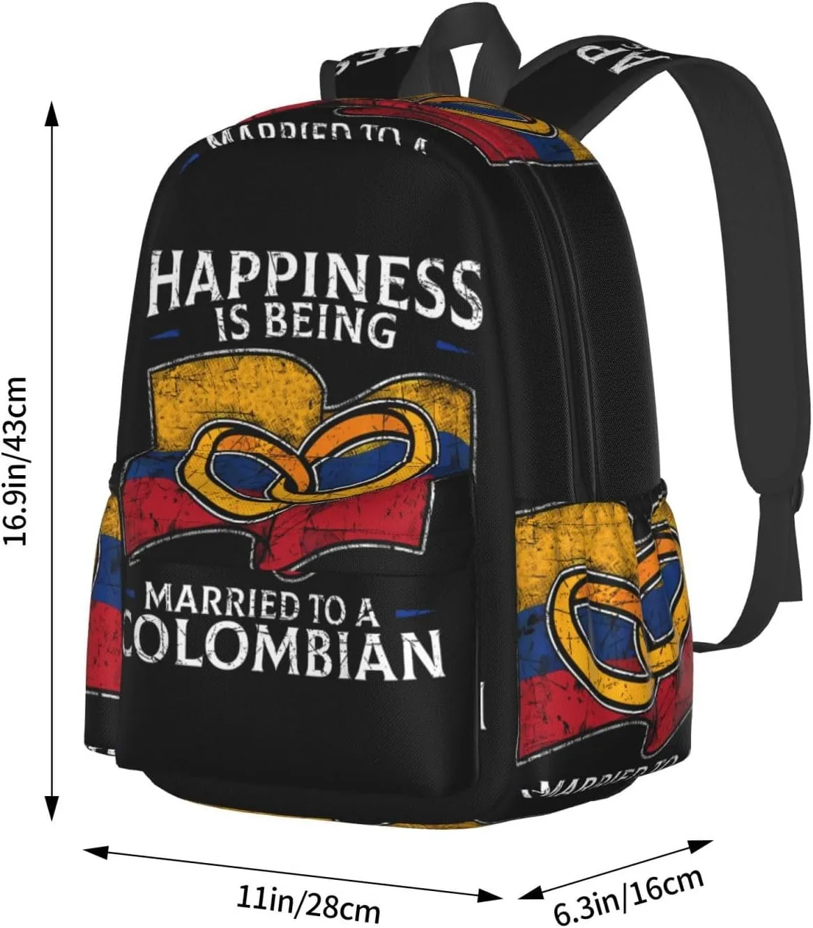 Colombia Marriage Colombian Married Flag Culture Laptop Commuter Backpack Shoulder Bag Casual Back Pack Daypack Bags With Side Pockets For Work Travel Daily Use