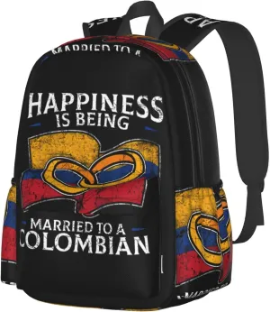 Colombia Marriage Colombian Married Flag Culture Laptop Commuter Backpack Shoulder Bag Casual Back Pack Daypack Bags With Side Pockets For Work Travel Daily Use