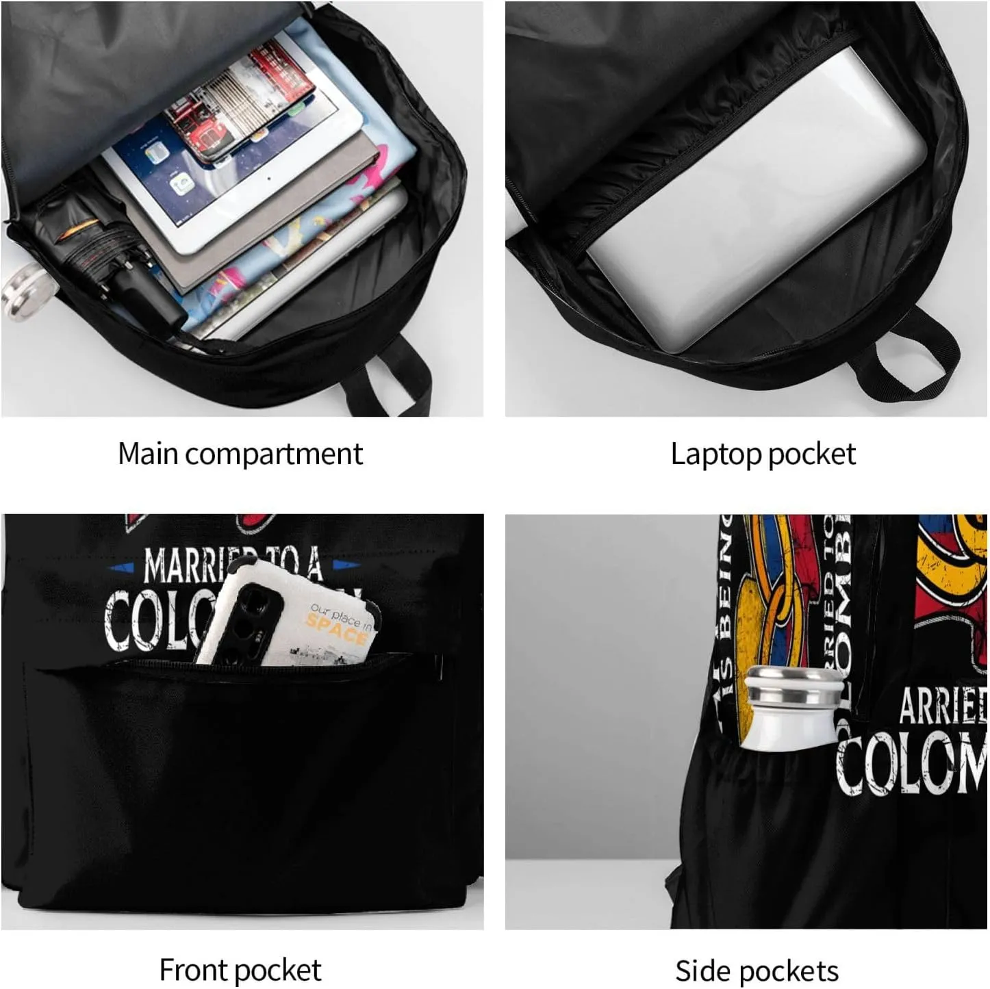 Colombia Marriage Colombian Married Flag Culture Laptop Commuter Backpack Shoulder Bag Casual Back Pack Daypack Bags With Side Pockets For Work Travel Daily Use