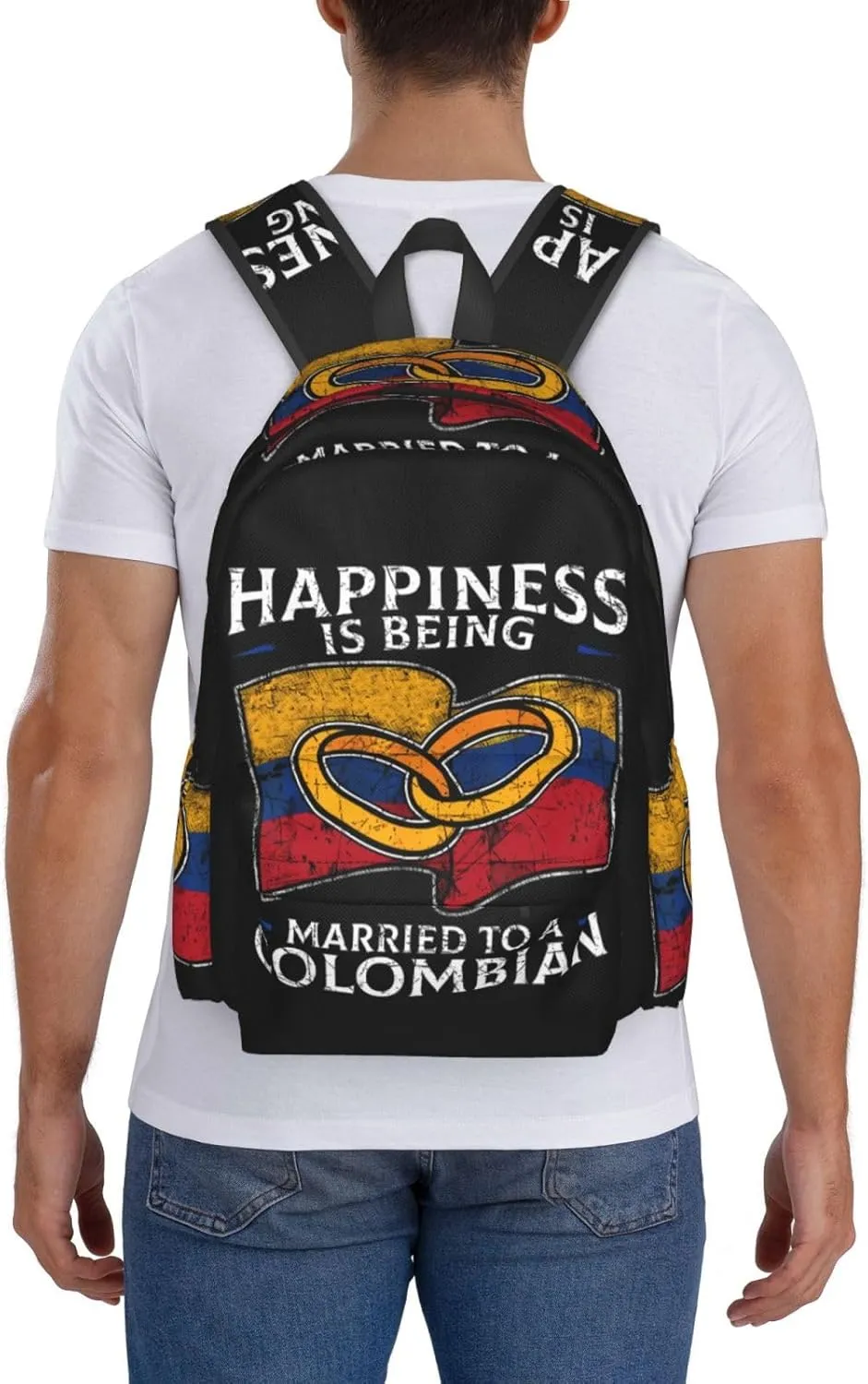 Colombia Marriage Colombian Married Flag Culture Laptop Commuter Backpack Shoulder Bag Casual Back Pack Daypack Bags With Side Pockets For Work Travel Daily Use