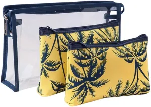 Cosmetic Bags Set, Portable Women Makeup Bag Set of 3 Different Sizes Toiletry Pouch Purse Bag for Travel Daily Use (Yellow)