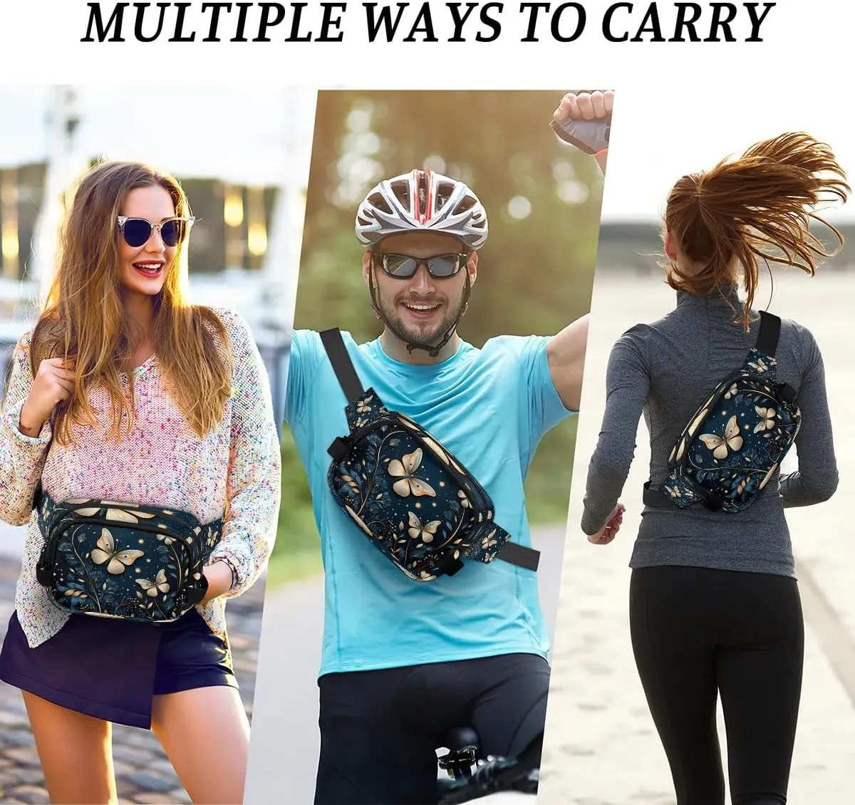 Creative Butterflies Crossbody Bags for Women Trendy Waterproof Fanny Pack with Adjustable Strap Fanny Pack for Travel Shopping Running and Daily Use