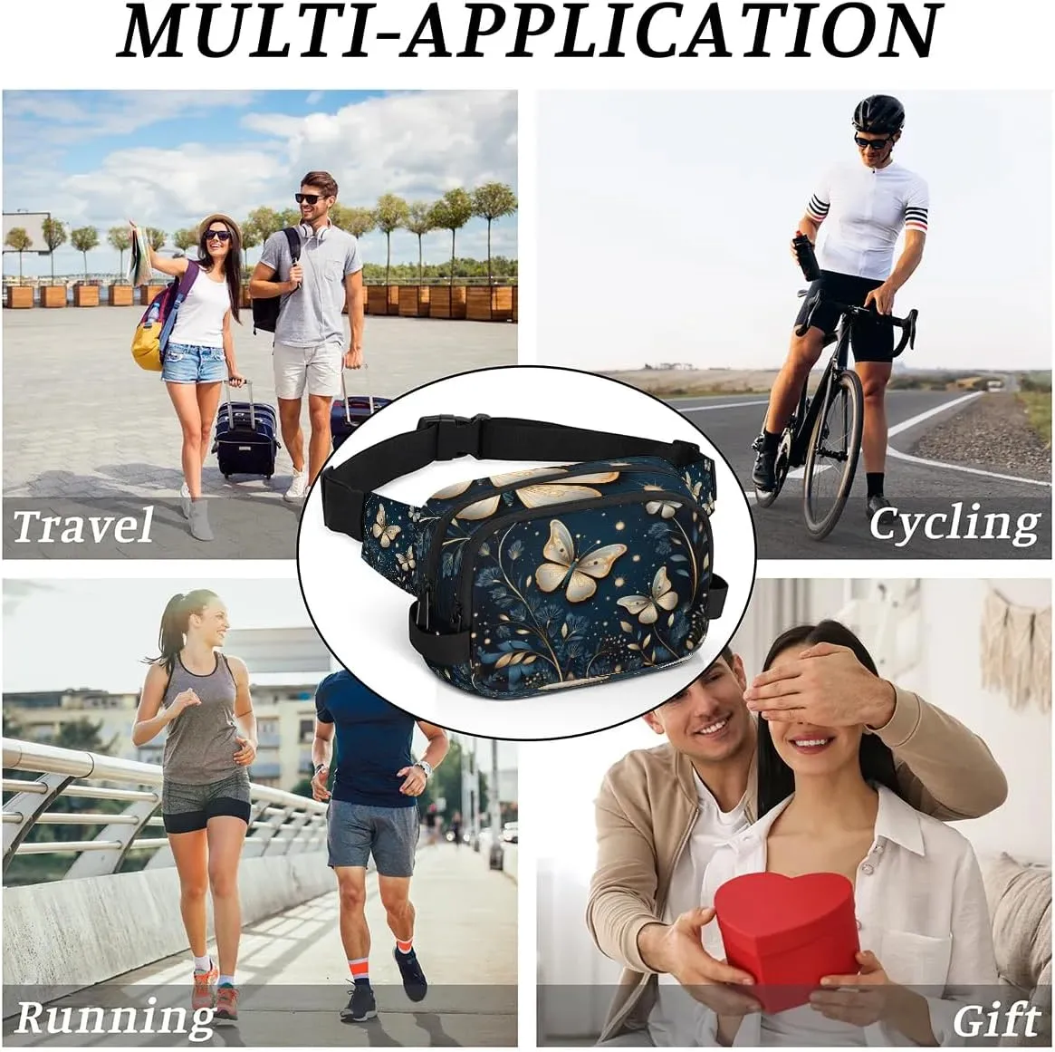 Creative Butterflies Crossbody Bags for Women Trendy Waterproof Fanny Pack with Adjustable Strap Fanny Pack for Travel Shopping Running and Daily Use