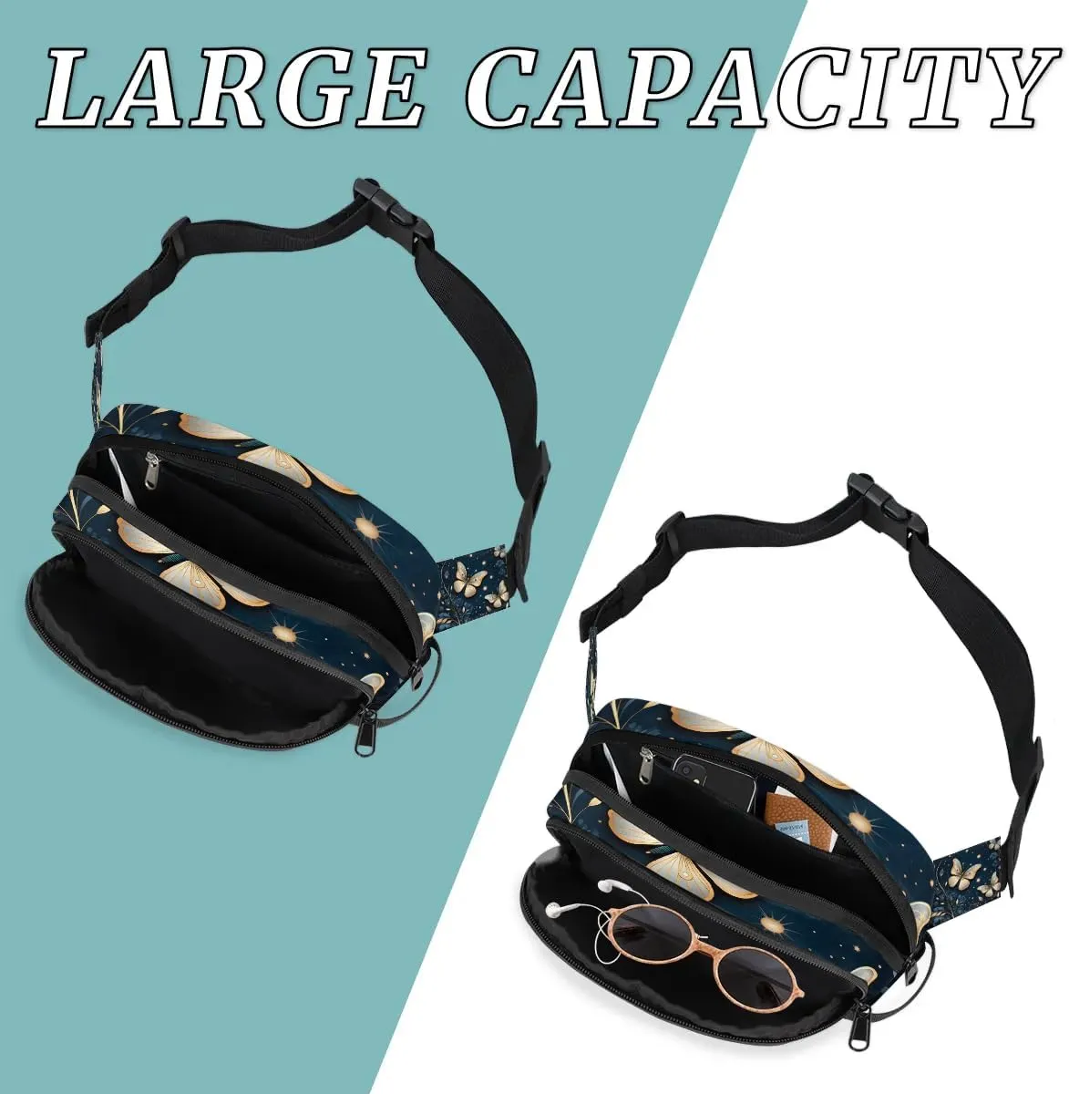 Creative Butterflies Crossbody Bags for Women Trendy Waterproof Fanny Pack with Adjustable Strap Fanny Pack for Travel Shopping Running and Daily Use