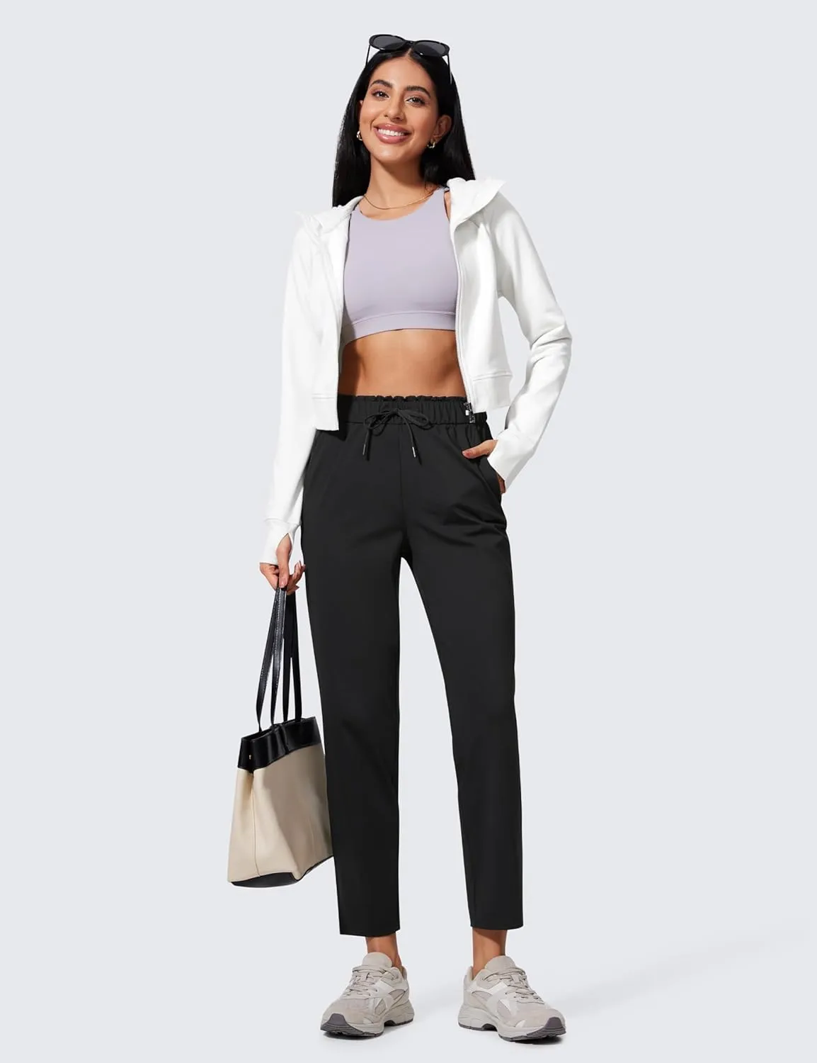 CRZ YOGA 4-Way Stretch Ankle Pants for Women High Waisted 7/8 Casual Dress Travel Golf Work Sweatpants with Pockets